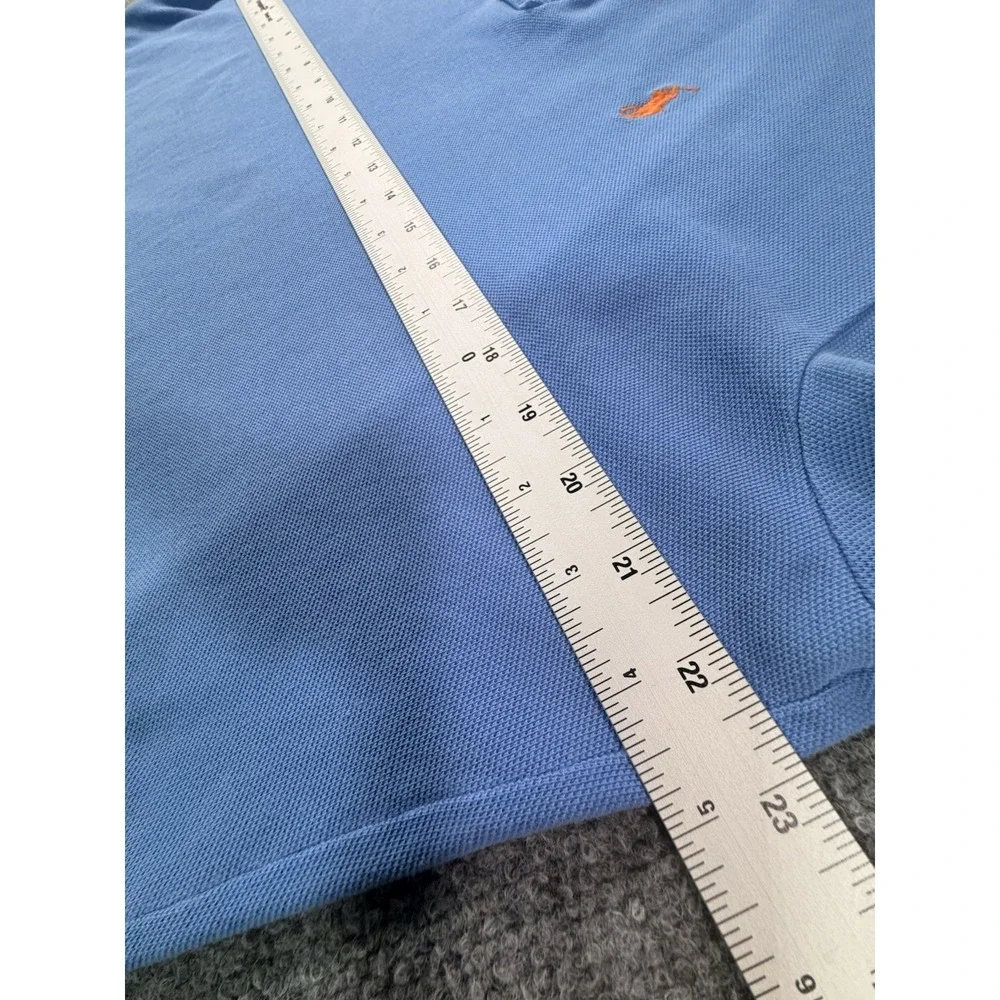 Polo Ralph Lauren Mens Blue Polo Shirt Orange Pony Cotton Classic Fit Size L